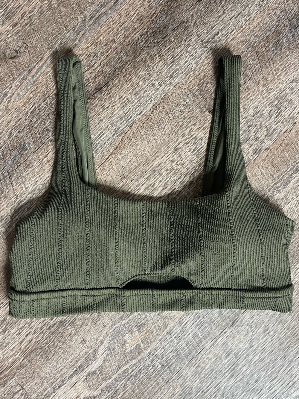 Aerie Crinkle Cut-Out Scoop bikini top olive green